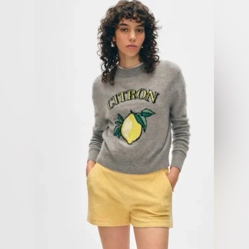 WHITE + WARREN cashmere citron crewneck sweater in heather gray M